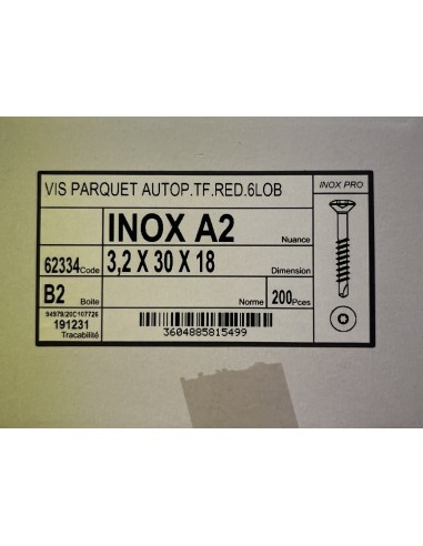 Visse Inoxydable  A2 3,2x30x18